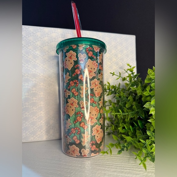Hello Kitty Gingerbread Floral Tumbler With Straw Holiday Cup NWT - Picture 2 of 3